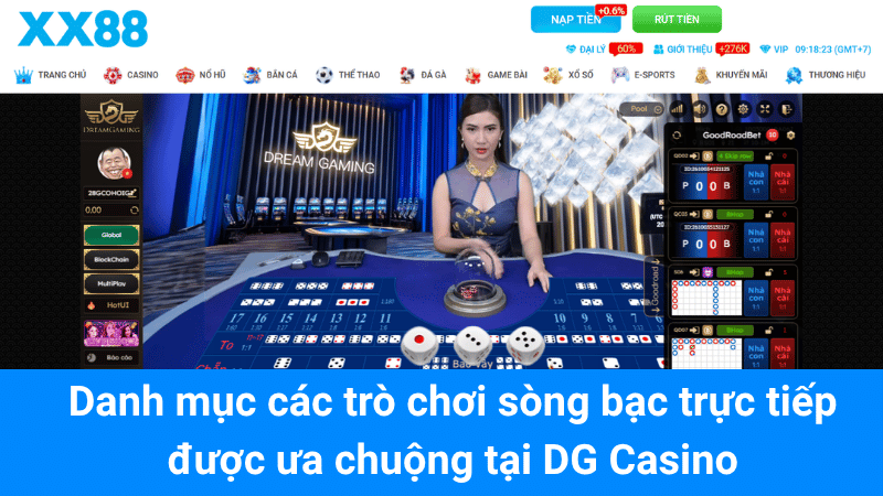 Danh mục các trò chơi sòng bạc trực tiếp được ưa chuộng tại DG Casino