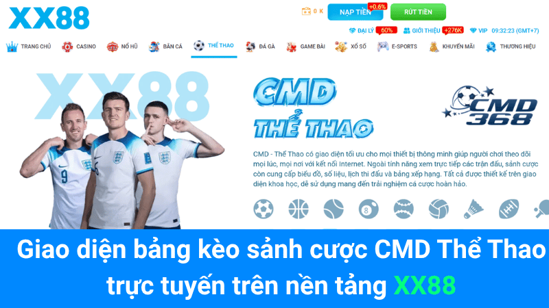 Giao diện bảng kèo sảnh cược CMD Thể Thao trực tuyến trên nền tảng XX88