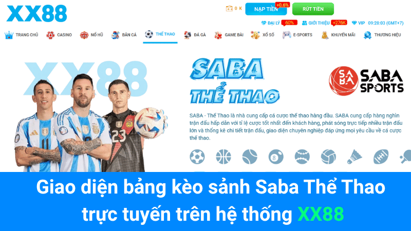 Giao diện bảng kèo sảnh Saba Thể Thao trực tuyến trên hệ thống XX88